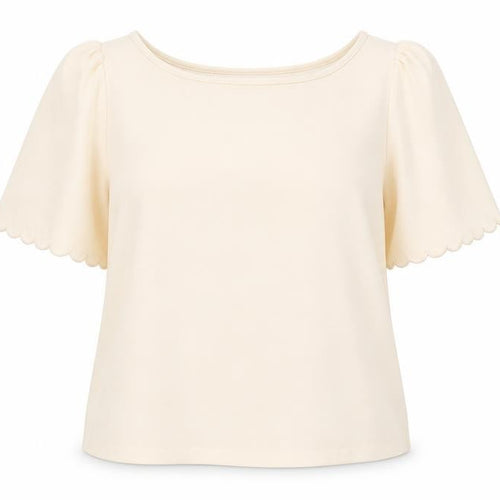 River Island Women's Beige Short Sleeve Scallop Edge Blouse Size 10