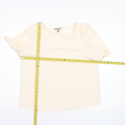 River Island Women's Beige Short Sleeve Scallop Edge Blouse Size 10