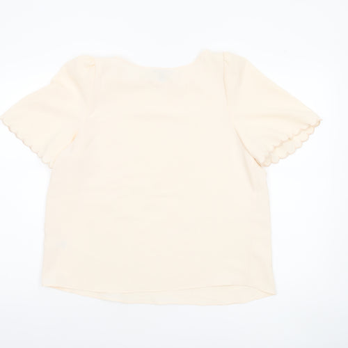 River Island Women's Beige Short Sleeve Scallop Edge Blouse Size 10