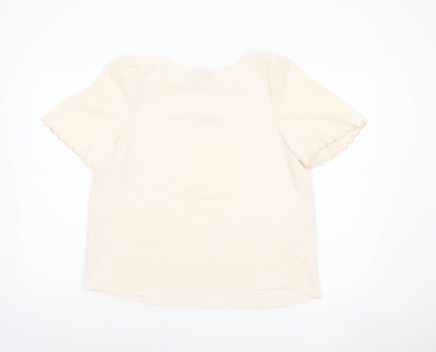 River Island Women's Beige Short Sleeve Scallop Edge Blouse Size 10