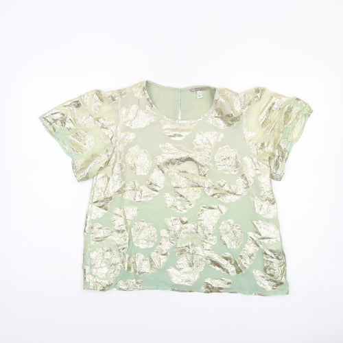 River Island Women’s Green Floral Metallic Tunic Blouse Size 10