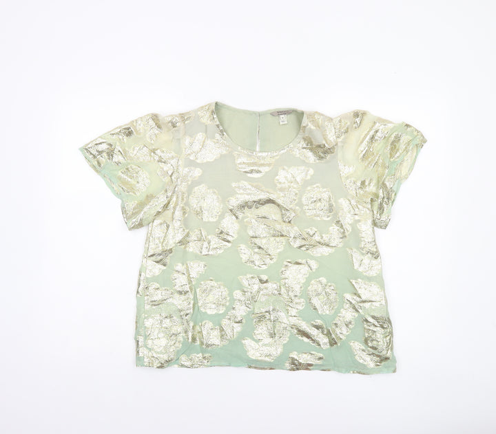 River Island Women’s Green Floral Metallic Tunic Blouse Size 10