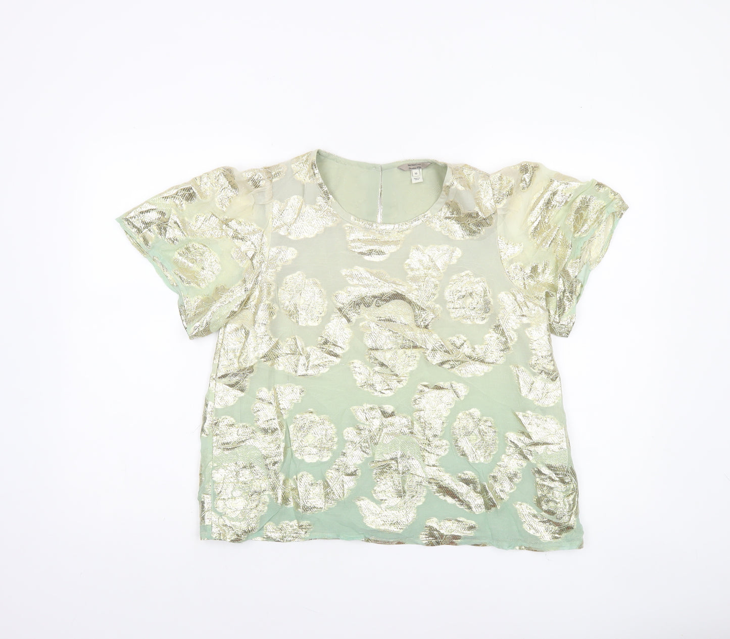 River Island Women’s Green Floral Metallic Tunic Blouse Size 10