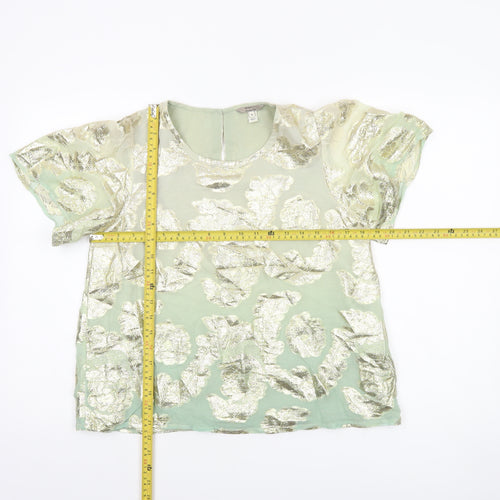 River Island Women’s Green Floral Metallic Tunic Blouse Size 10
