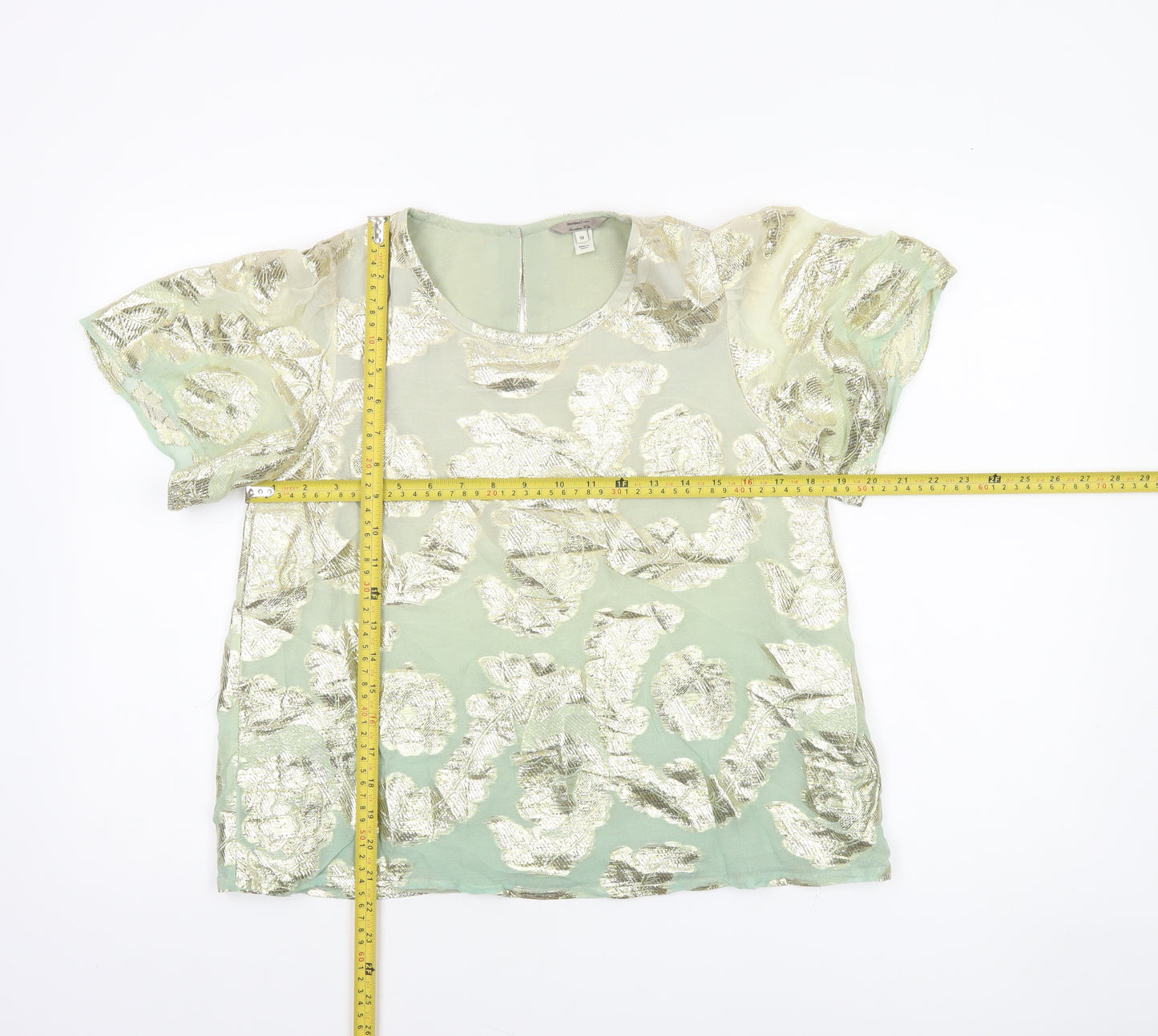 River Island Women’s Green Floral Metallic Tunic Blouse Size 10