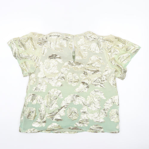 River Island Women’s Green Floral Metallic Tunic Blouse Size 10
