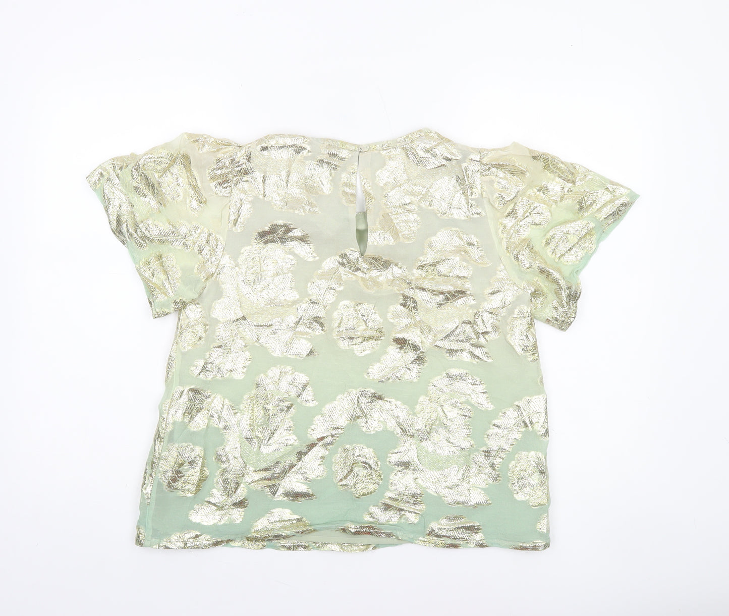 River Island Women’s Green Floral Metallic Tunic Blouse Size 10