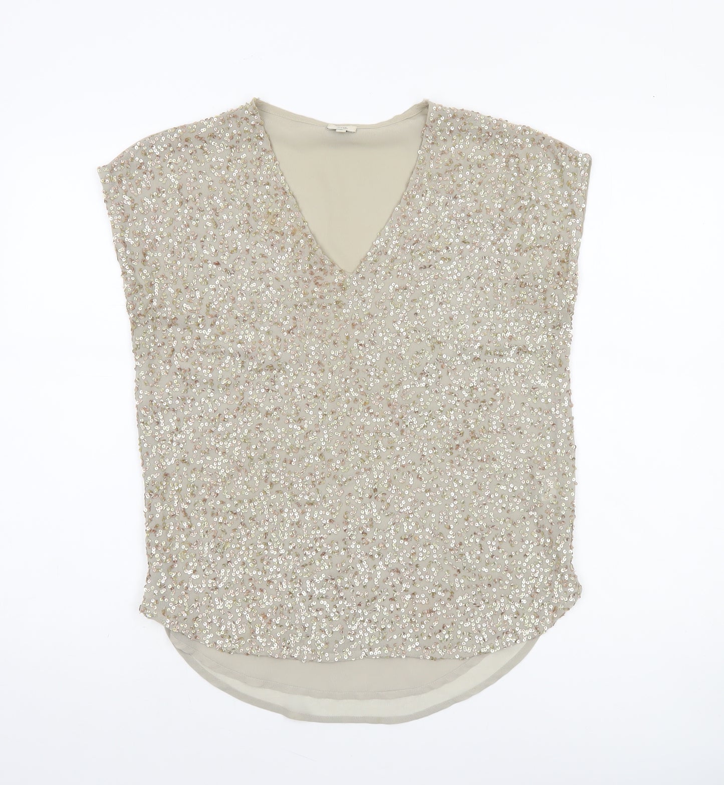 River Island Womens Beige Sequin V-Neck Tunic Blouse Size 8