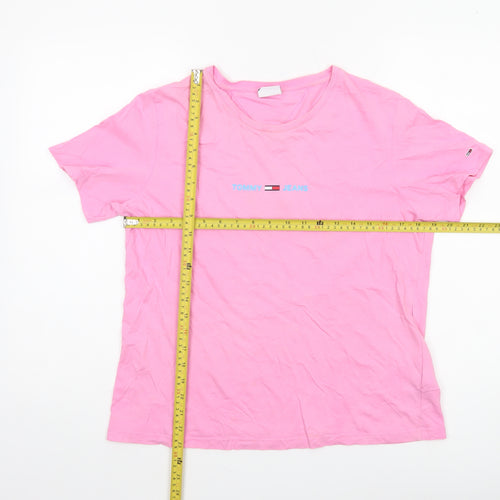 Tommy Jeans Women's Pink Cotton Logo T-Shirt Size L