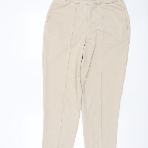 MNG Women's Beige Tapered Knit Trousers Size M Comfortable Workwear Pants