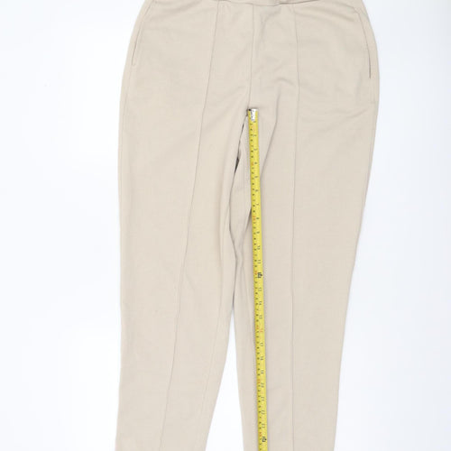 MNG Women's Beige Tapered Knit Trousers Size M Comfortable Workwear Pants