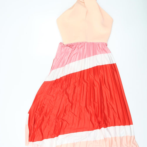 ASOS Women’s Multicoloured Halter Pleated Midi A-Line Dress Size 8
