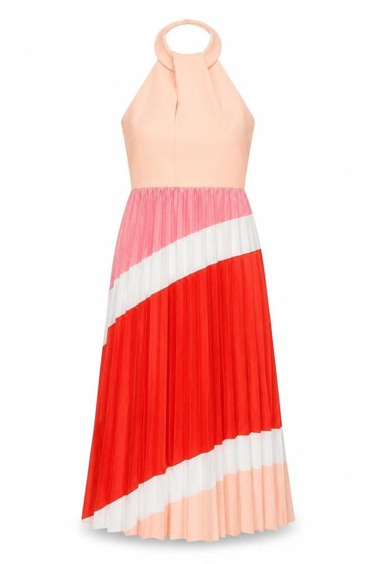 Front view of ASOS Women’s Multicoloured Halter Pleated Midi A-Line Dress, size UK 8