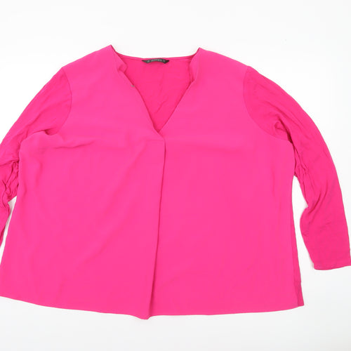 Dunnes Women’s Pink V-Neck Long Sleeve Blouse Size 2XL