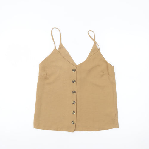 New Look Women’s Beige V-Neck Button Woven Camisole Top UK 8