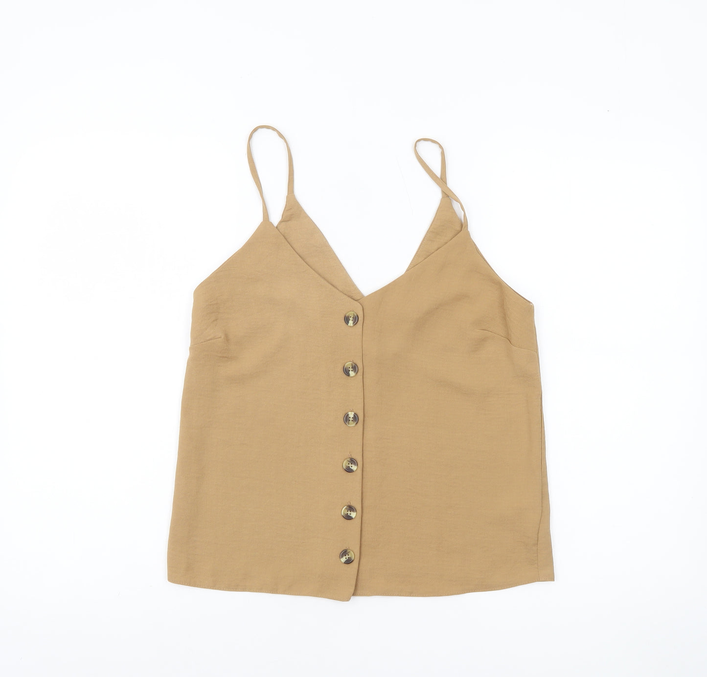 New Look Women’s Beige V-Neck Button Woven Camisole Top UK 8