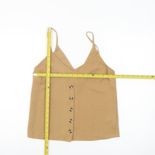 New Look Women’s Beige V-Neck Button Woven Camisole Top UK 8