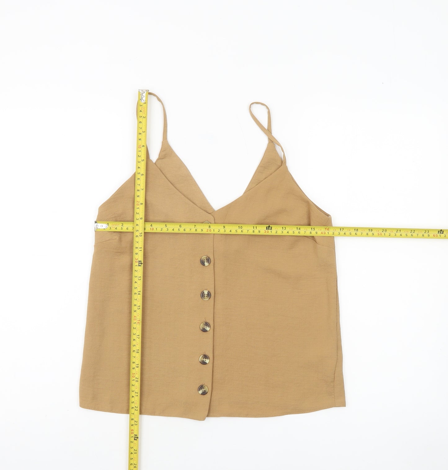 New Look Women’s Beige V-Neck Button Woven Camisole Top UK 8