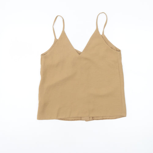 New Look Women’s Beige V-Neck Button Woven Camisole Top UK 8