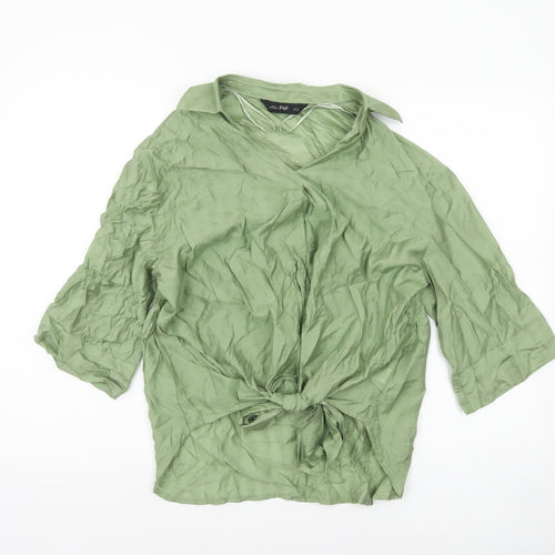 F&F Women's Green Wrap Tie Blouse UK 10 3/4 Sleeve Collared Top