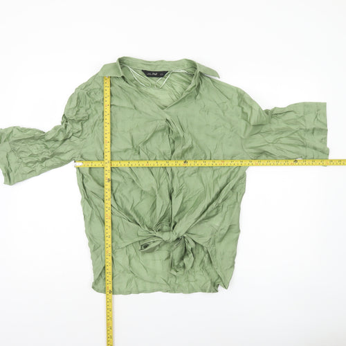 F&F Women's Green Wrap Tie Blouse UK 10 3/4 Sleeve Collared Top