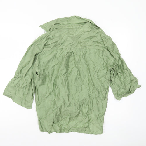F&F Women's Green Wrap Tie Blouse UK 10 3/4 Sleeve Collared Top