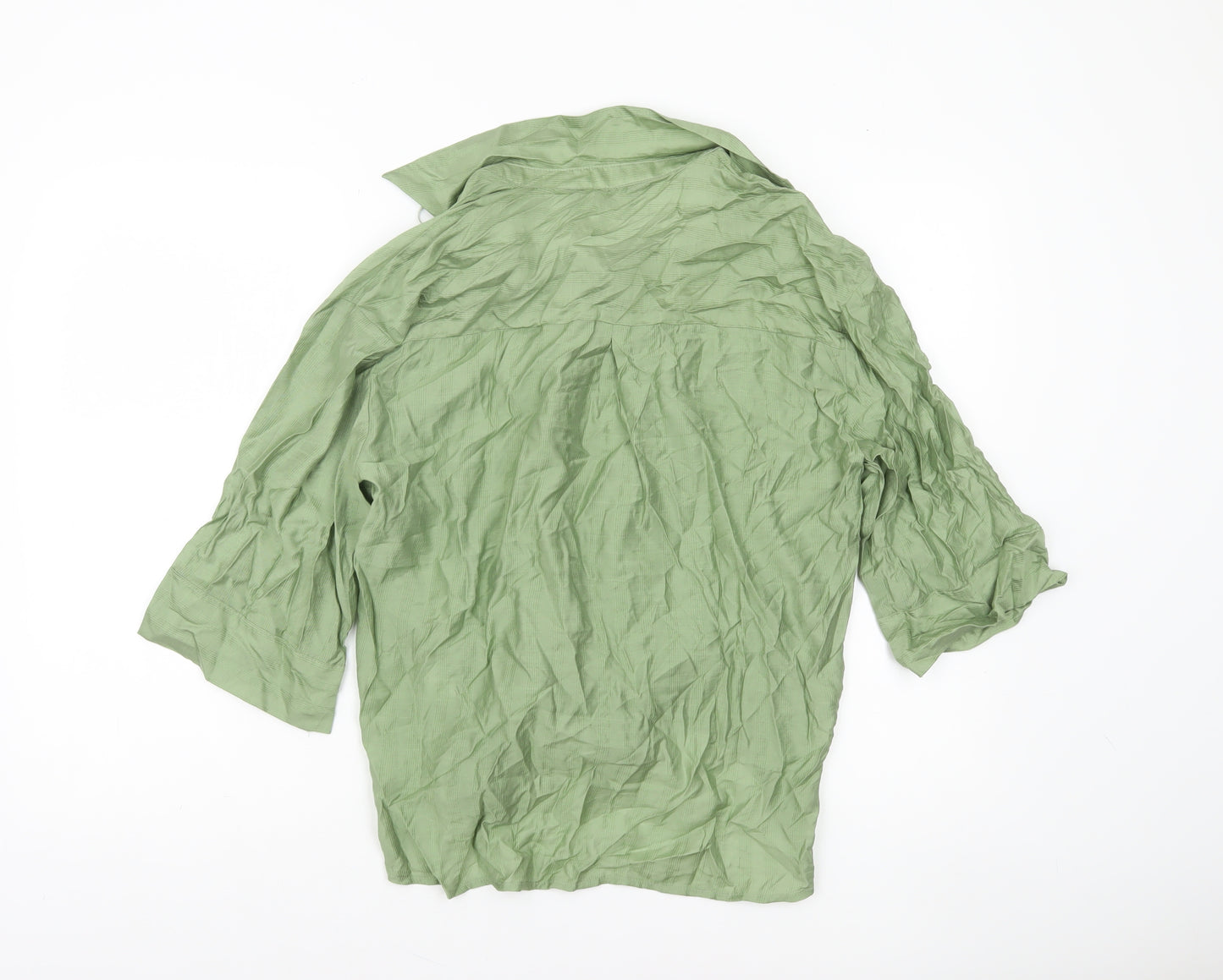 F&F Women's Green Wrap Tie Blouse UK 10 3/4 Sleeve Collared Top
