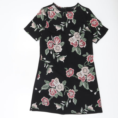 New Look Women's Black Floral Embroidered Shift Dress Size 10