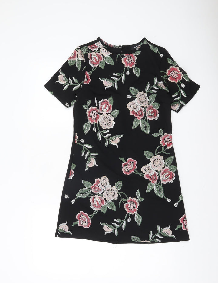 New Look Women's Black Floral Embroidered Shift Dress Size 10