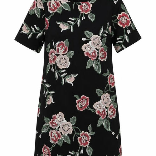 New Look Women's Black Floral Embroidered Shift Dress Size 10