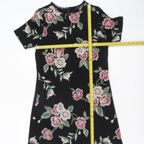 New Look Women's Black Floral Embroidered Shift Dress Size 10