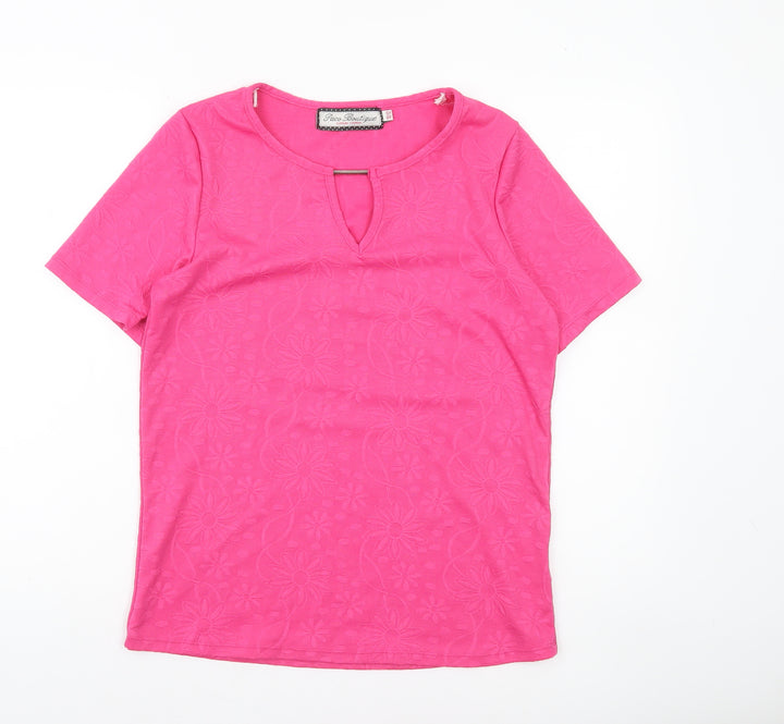 Paco Boutique Women's Pink Floral Stretch T-Shirt Size 10