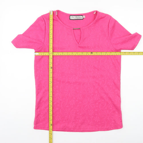 Paco Boutique Women's Pink Floral Stretch T-Shirt Size 10