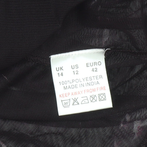 Dash Women's Purple Floral V-Neck Long Sleeve Mesh Top Size 14