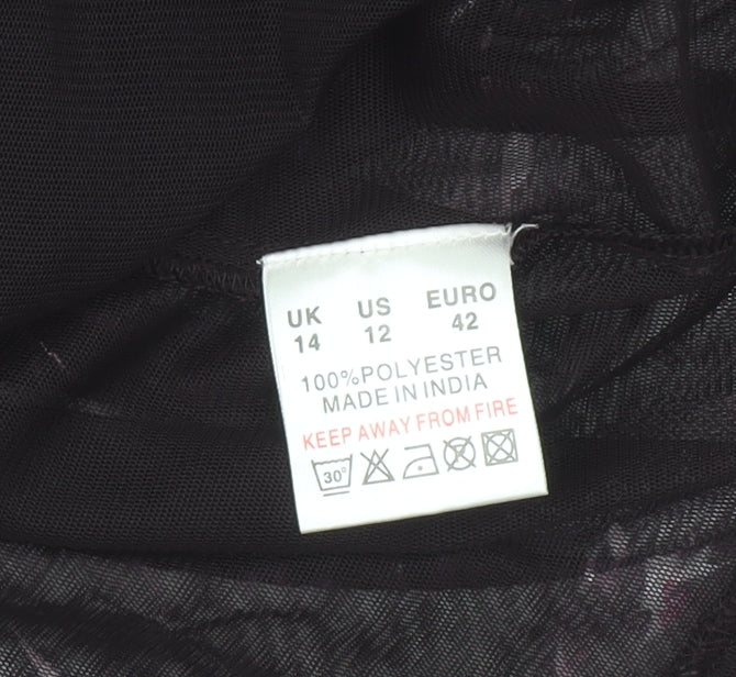 Dash Women's Purple Floral V-Neck Long Sleeve Mesh Top Size 14