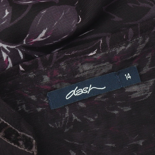 Dash Women's Purple Floral V-Neck Long Sleeve Mesh Top Size 14