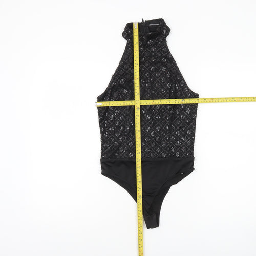 PrettyLittleThing Womens Black Sequin Halter Bodysuit UK 8