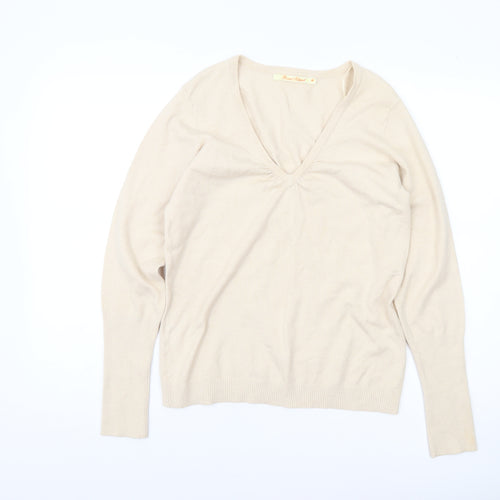 River Island Womens Beige V-Neck Pullover Jumper Size 14
