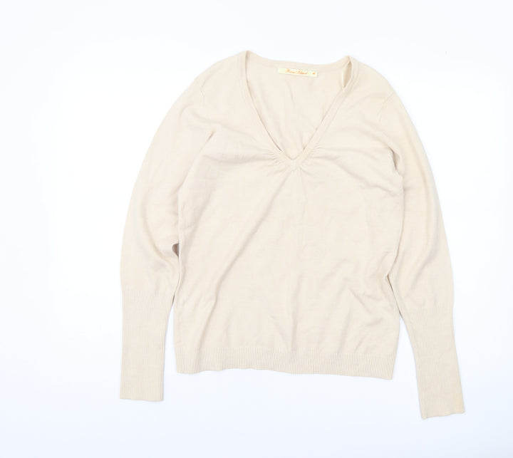 River Island Womens Beige V-Neck Pullover Jumper Size 14