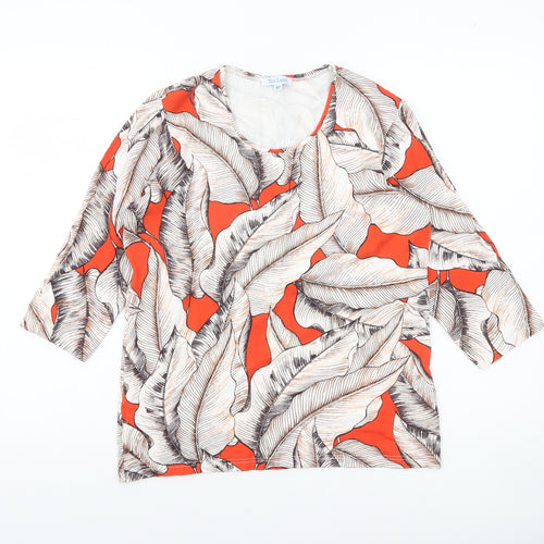 Tea Lane Womens Orange Leaf Print 3/4 Sleeve Tunic Blouse Size 10