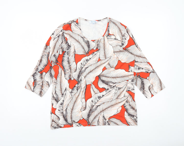 Tea Lane Womens Orange Leaf Print 3/4 Sleeve Tunic Blouse Size 10