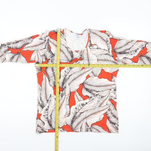 Tea Lane Womens Orange Leaf Print 3/4 Sleeve Tunic Blouse Size 10