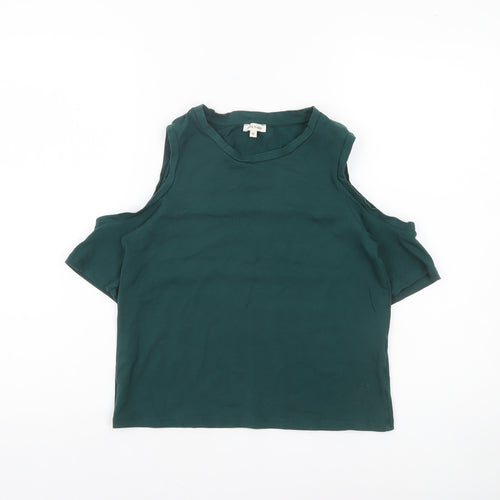 River Island Women’s Green Cold Shoulder Cotton T-Shirt Size 10