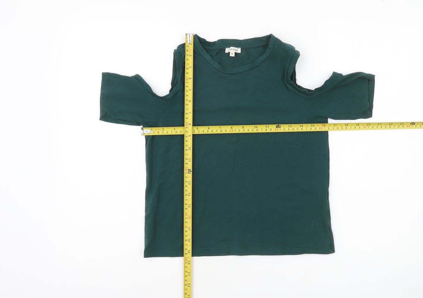 River Island Women’s Green Cold Shoulder Cotton T-Shirt Size 10