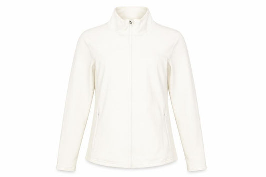 Front view of Dunnes women’s ivory softshell full zip jacket, size UK 12