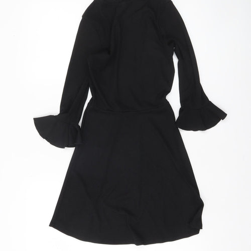 Missguided Women’s Black Size 6 Fit & Flare Knit Ruffle Sleeve Dress