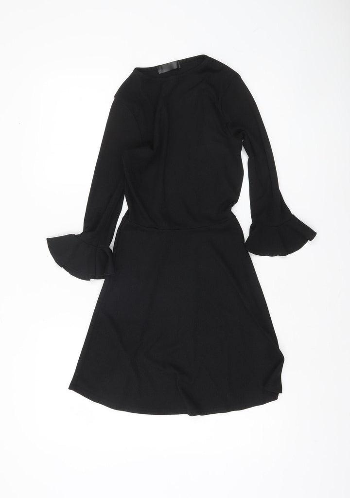 Missguided Women’s Black Size 6 Fit & Flare Knit Ruffle Sleeve Dress