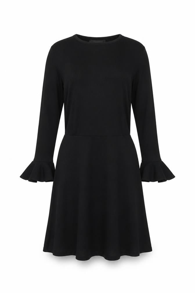 Missguided Women’s Black Size 6 Fit & Flare Knit Ruffle Sleeve Dress