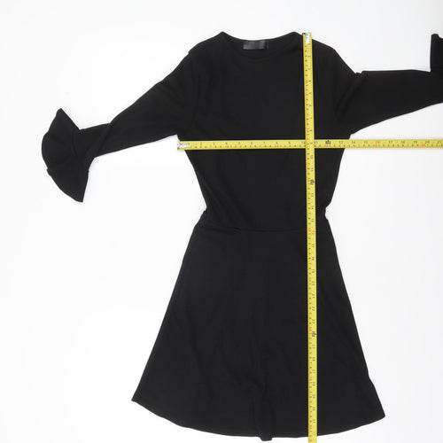 Missguided Women’s Black Size 6 Fit & Flare Knit Ruffle Sleeve Dress