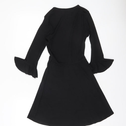 Missguided Women’s Black Size 6 Fit & Flare Knit Ruffle Sleeve Dress